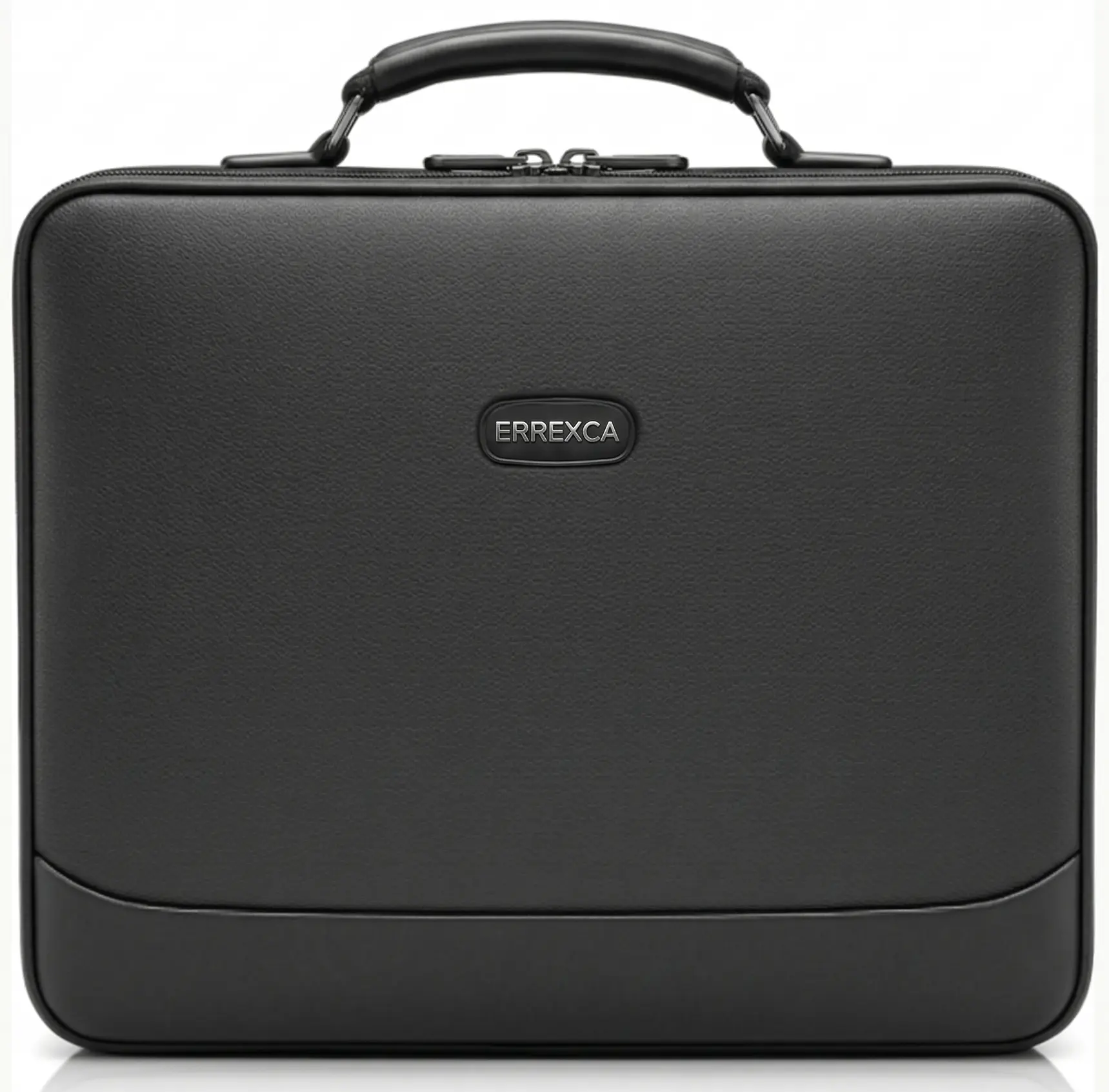 The Sovereign Briefcase - Executive dark brown luxury leather briefcase displayed on a mahogany desk