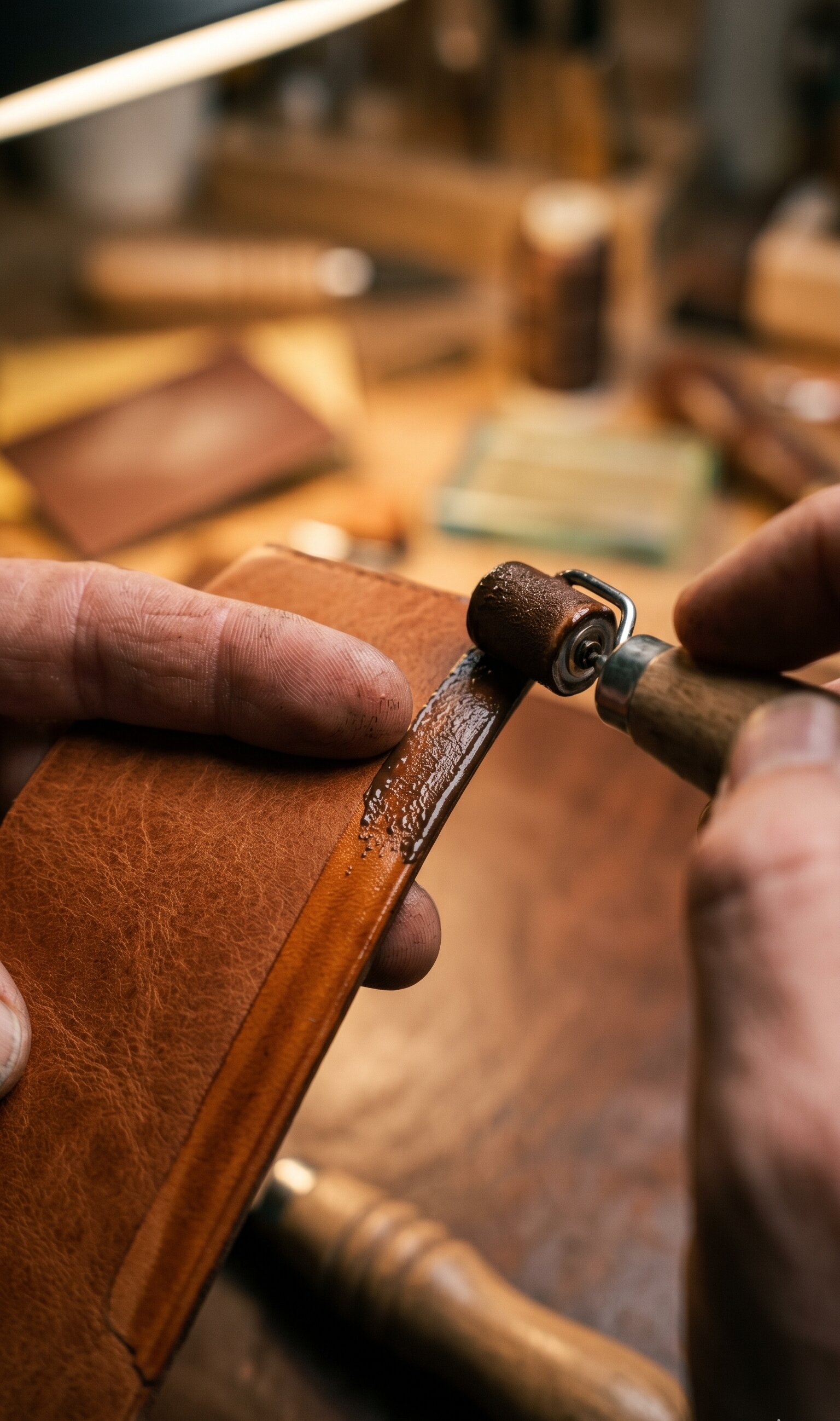 Hand-painted leather edges and solid brass hardware