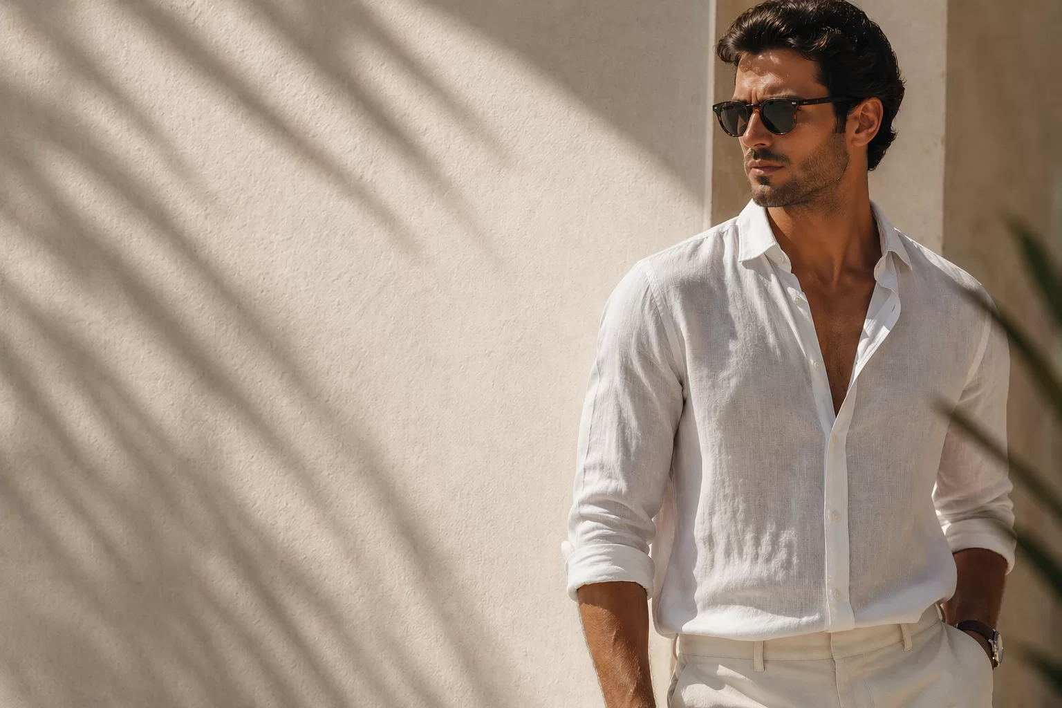 ERREXCA Signature Linen Shirt – Ivory Air Detail View